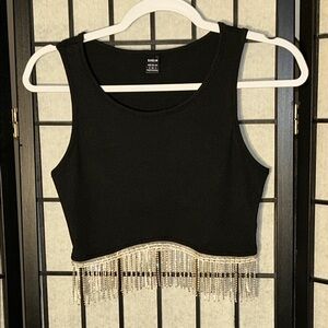 🦋SHEIN Elegant Black Crop Top with Jeweled Fringe details 5/25$